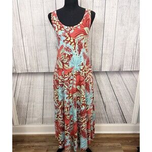 Soft Surroundings Women's Medium Multicolor Tropical Print Sleeveless Maxi Dress